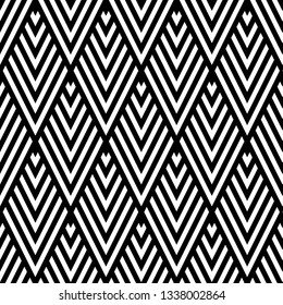 Seamless monochrome vector graphic of art deco design with a tessellation of diamond shapes.