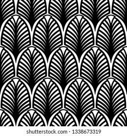 Nahtlose monochrome Vektorgrafik mit einer Feder wie Art Deco Design.