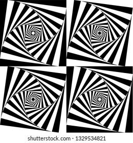 Seamless monochrome vector graphic of spiralling squares.