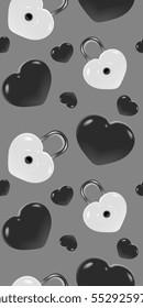 Seamless Monochrome Vector Heart Padlocks Pattern