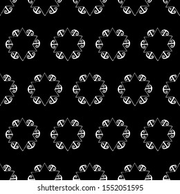 Seamless monochrome vector pattern. Hand drawn white graphic elements on a black background. Abstract hand drawn background.