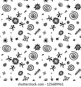 Seamless monochrome vector texture - petroglyphs background