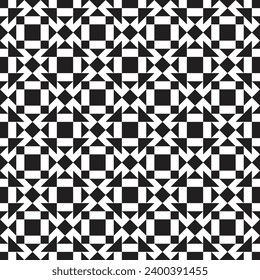 Texturas vectoriales monocromáticas sin igual, patrones geométricos abstractos en blanco y negro con formas triangulares, cuadradas y redondeadas. Elemento de diseño para textil, impresión, tela.