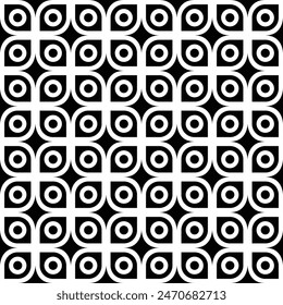 Seamless monochrome vector textures, black and white abstract geometric patterns with triangle, square and circle shapes. Design element for textile, print, fabric.