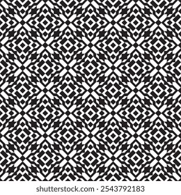 Nahtlose monochrome Vektortexturen, abstrakte geometrische Muster in Schwarz und Weiß mit Dreieck-, Quadrat- und Kreisformen. Gestaltungselement für Textil, Druck, Stoff.