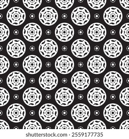 Seamless monochrome vector textures. Simple ornament patterns with circle shapes. Design element for textile, print, fabric.