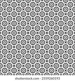 Seamless monochrome vector textures. Simple floral ornament patterns with circle shapes. Black and white design element for textile, print, fabric.