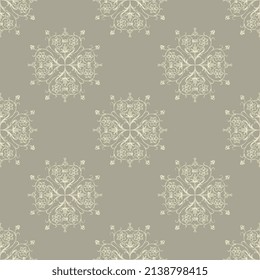Patrón de cosecha monocromo sin foco con viñetas florales cuadradas. Siluetas blancas de fondo gris claro o gris. Esbozos dibujados a mano. 