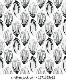 Seamless monochrome watercolor bud leaves pattern. vector illustration
