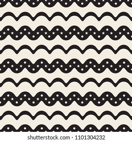seamless monochrome wave pattern background with dot and star