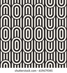 Seamless monochrome waving pattern. Abstract stripy background. Vector irregular round stripes design.