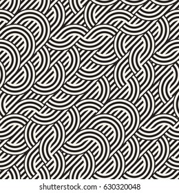 Seamless monochrome waving pattern. Abstract retro stripy background. Vector irregular round stripes design.