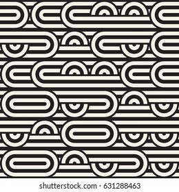 Seamless monochrome waving pattern. Abstract retro stripy background. Vector irregular round stripes design.