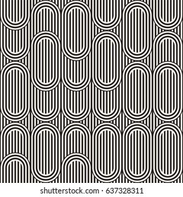 Seamless monochrome waving pattern. Abstract retro stripy background. Vector irregular round stripes design.