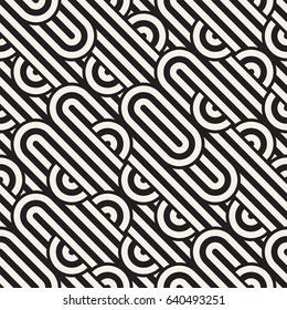 Seamless monochrome waving pattern. Abstract retro stripy background. Vector irregular round stripes design.