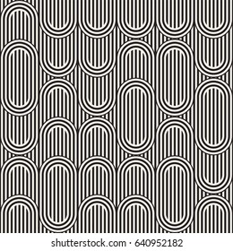 Seamless monochrome waving pattern. Abstract retro stripy background. Vector irregular round stripes design.