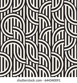 Seamless monochrome waving pattern. Abstract retro stripy background. Vector irregular round stripes design.