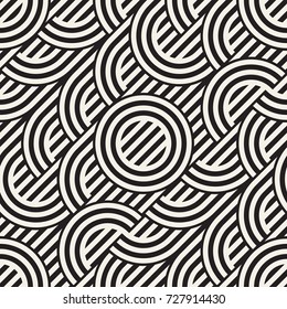Seamless monochrome waving pattern. Abstract stripy background. Vector irregular round stripes design.