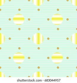seamless monochrome yellow dot with gold dot glitter on green stripe pattern background