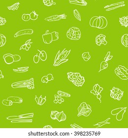 Seamless monotone pattern of vegetables, hand drawn style