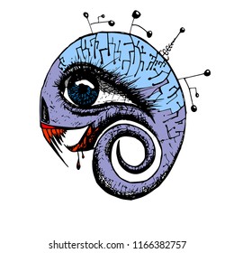 seamless monster dangerous Vector hand drawn illustration, abstract baroque style, fantasy, occultism, tattoo art, template for card, poster banner print for t-shirt.
