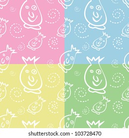 Seamless monster pattern in four colors
