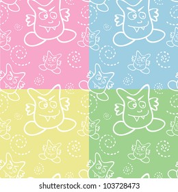 Seamless monster pattern in four colors