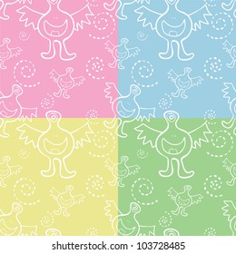Seamless monster pattern in four colors