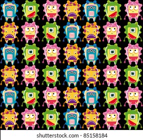 Seamless monster pattern on black background