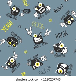 Seamless monster pattern vector illustration print design.