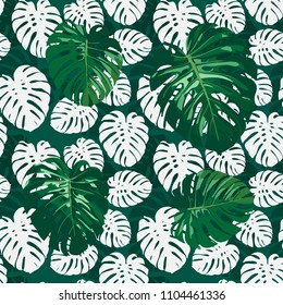 Seamless monstera palm leaves pattern for your summer background. Vector tropical exotic illustration