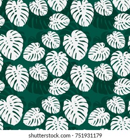 Seamless monstera palm leaves pattern for your summer background. Vector tropical exotic illustration.