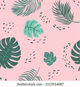 Seamless monstera and palm leaves vector pattern. Summer background for fabric, wrapping paper and wallppaper