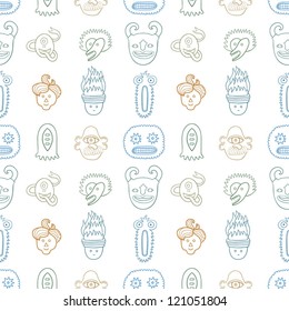 Seamless monsters pattern - line drawings on white