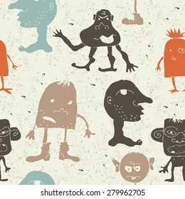 seamless monsters pattern on shabby background
