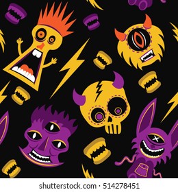 Seamless monsters vector set pattern
