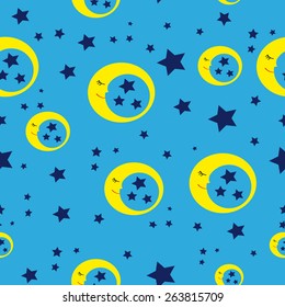 Seamless moon background. Repeat many times. Vector illustration.