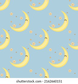 Seamless moon night cartoon pattern