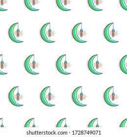 seamless moon pattern with a combination of isolated white background ramadan lights