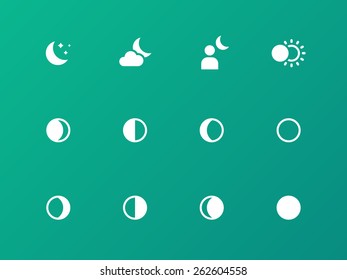 Seamless moon phase icons on green background. Vector illustration.