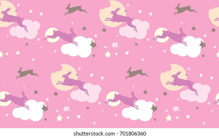 Seamless moon rabbits pattern. Mid Autumn Festival. Can be used for decor, clothing, wallpaper, design of books and souvenirs