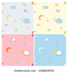 seamless moon and star cloud pattern vector illustration - Vektör