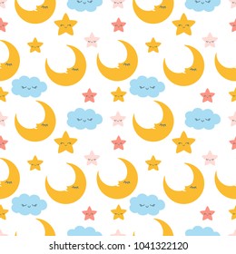 seamless moon and star pattern vector illustration
