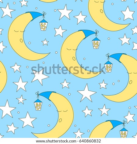 Seamless Moon Star Pattern Vector Illustration Stock Vector Royalty