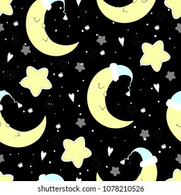 seamless moon and stars pattern vector illustration