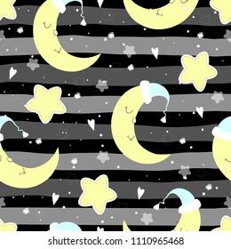 seamless moon and stars pattern vector illustration