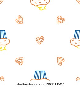 Seamless morning vector pattern. Sketch graphic text illustation. Muffin icon. Hearts.