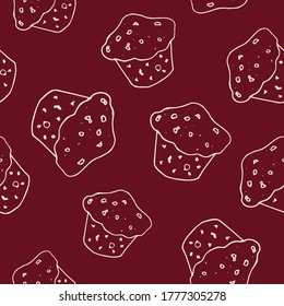 Seamless morning vector pattern. Sketch graphic text illustation. Muffin icon. Donut. Chocolate cupcake contour pattern.