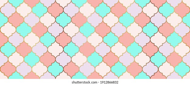 Seamless Moroccan Mosaic Pattern. Ramadan Kareem Muslim Background. Persian Mosque Window Shape. Eid Mubarak Islam Decoration. Seamless Moroccan Design Ramadan Traditional Golden Mosque Tile.