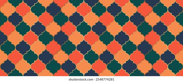 Seamless Moroccan Mosaic Pattern. Ramadan Kareem Islamic Illustration. Seamless Moroccan Design Traditional Ramadan Golden Mosque Shape. Iranian Mosque Window Grid. Eid Mubarak Islam Background.
